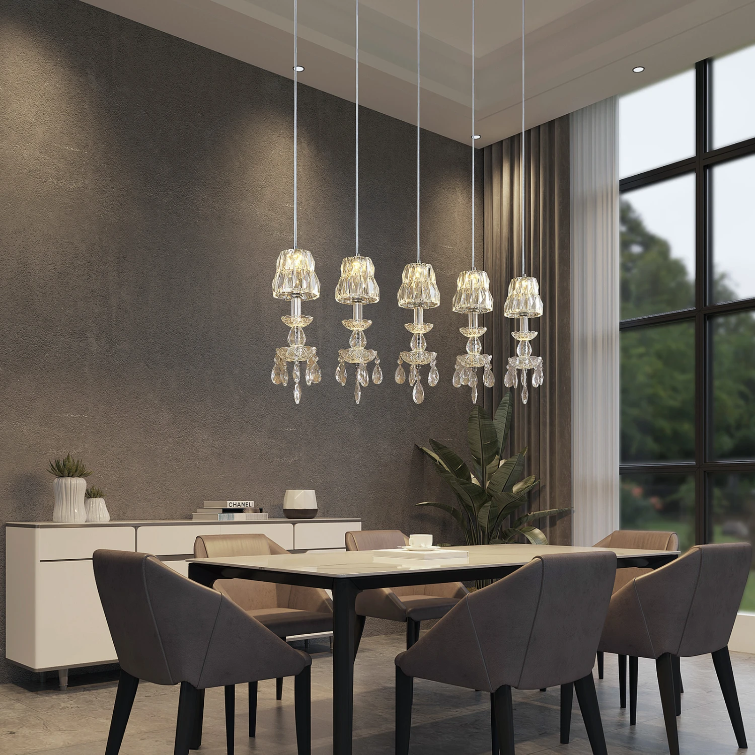 Lucande Yasanie LED-Pendelleuchte, 5-fl., Lang 4 Lucande Yasanie LED-Pendelleuchte, 5-fl., Lang – Bild 2