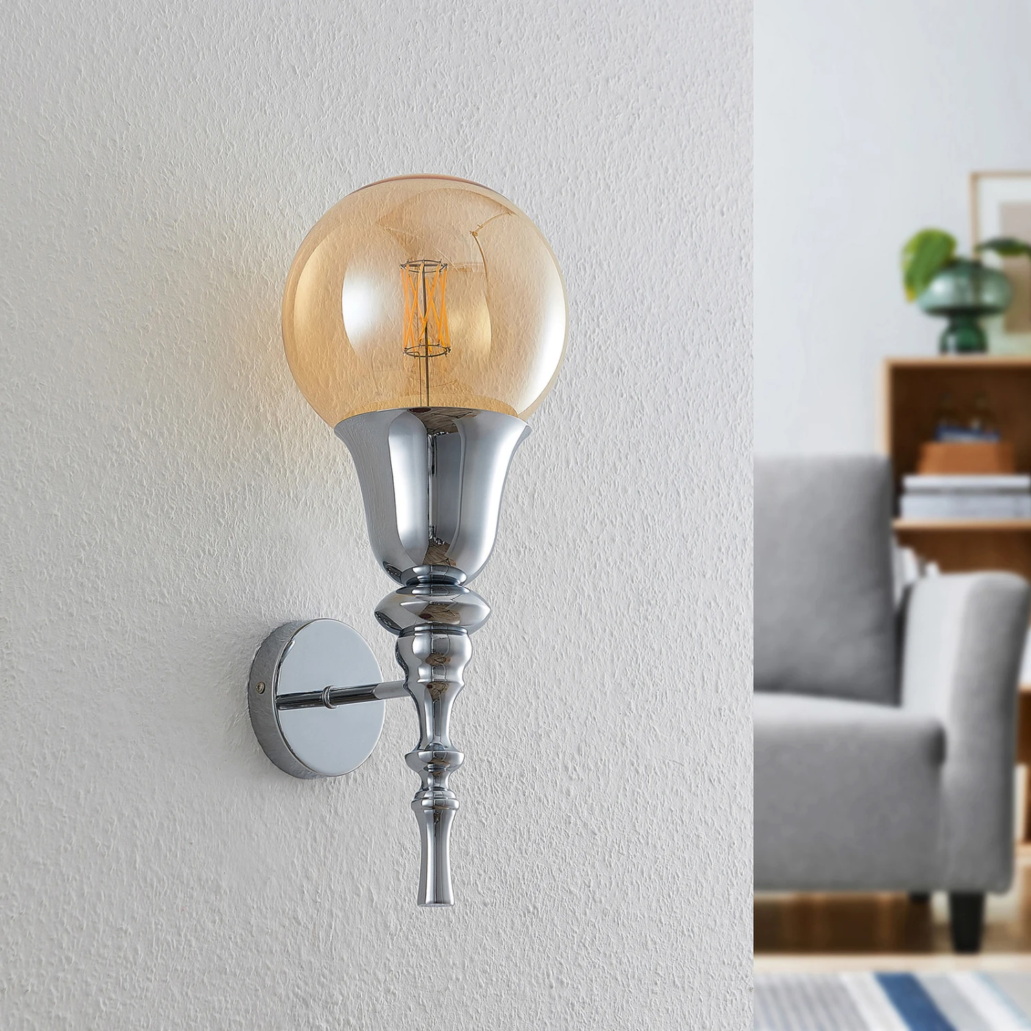 Lucande Gesja Wandlampe, Schirmlos, 1-fl., Chrom 4 Lucande Gesja Wandlampe, Schirmlos, 1-fl., Chrom – Bild 2