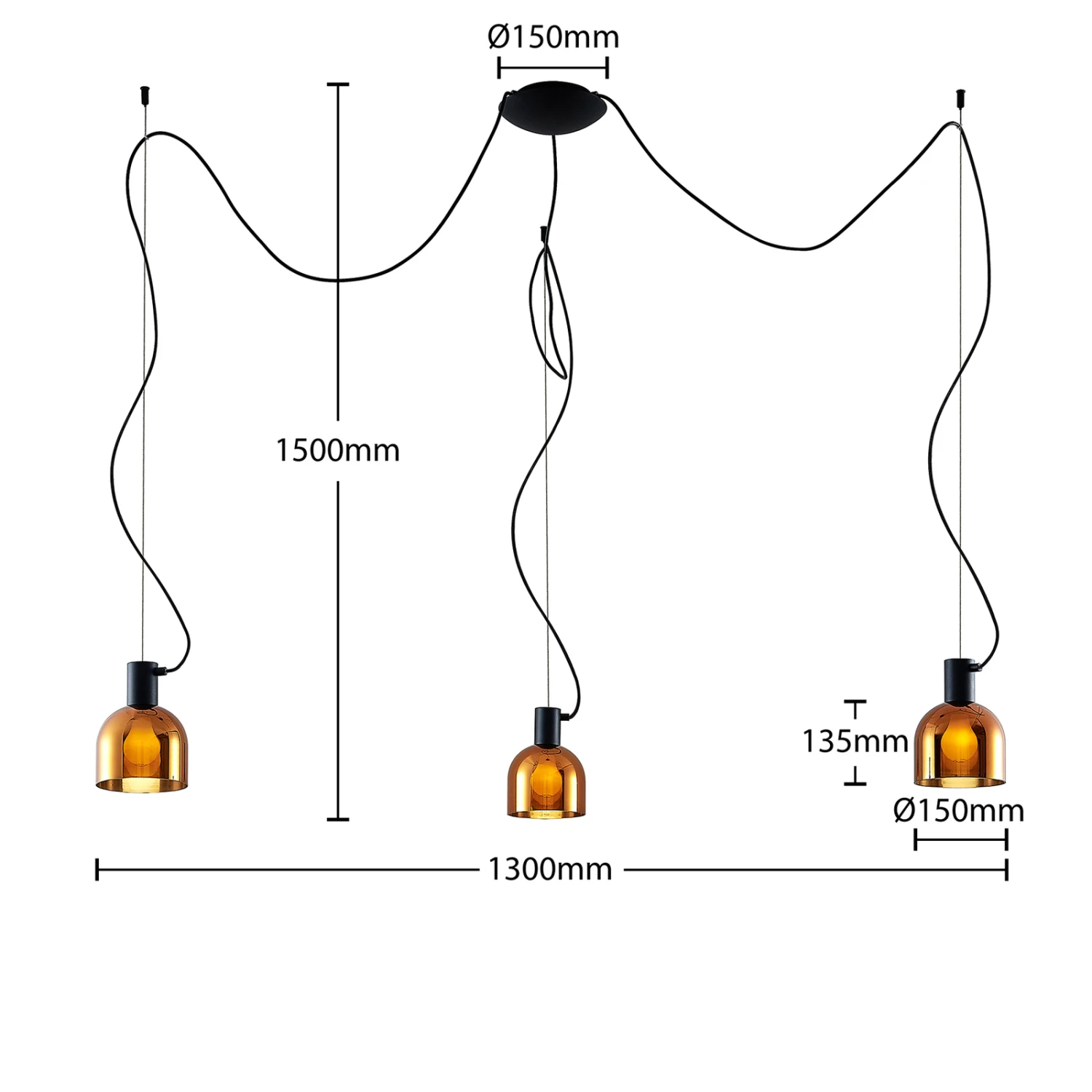Lucande Serina Hängelampe, Dreiflammig Glas Kupfer 9 Lucande Serina Hängelampe, Dreiflammig Glas Kupfer – Bild 7
