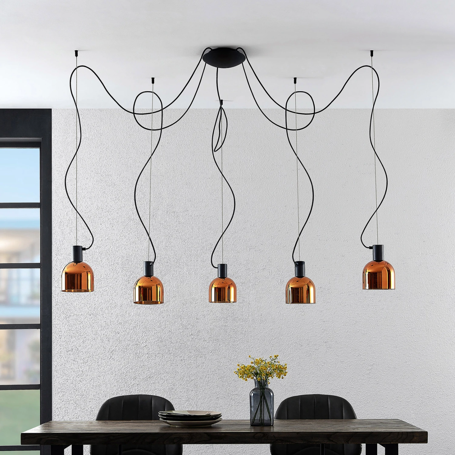 Lucande Serina Hängelampe, Fünfflammig Glas Kupfer 5 Lucande Serina Hängelampe, Fünfflammig Glas Kupfer – Bild 3