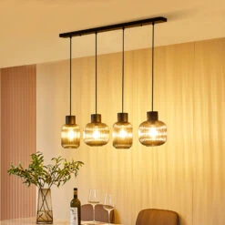 Lucande Lomeris Hängelampe, Vierflammig, Rauchgrau