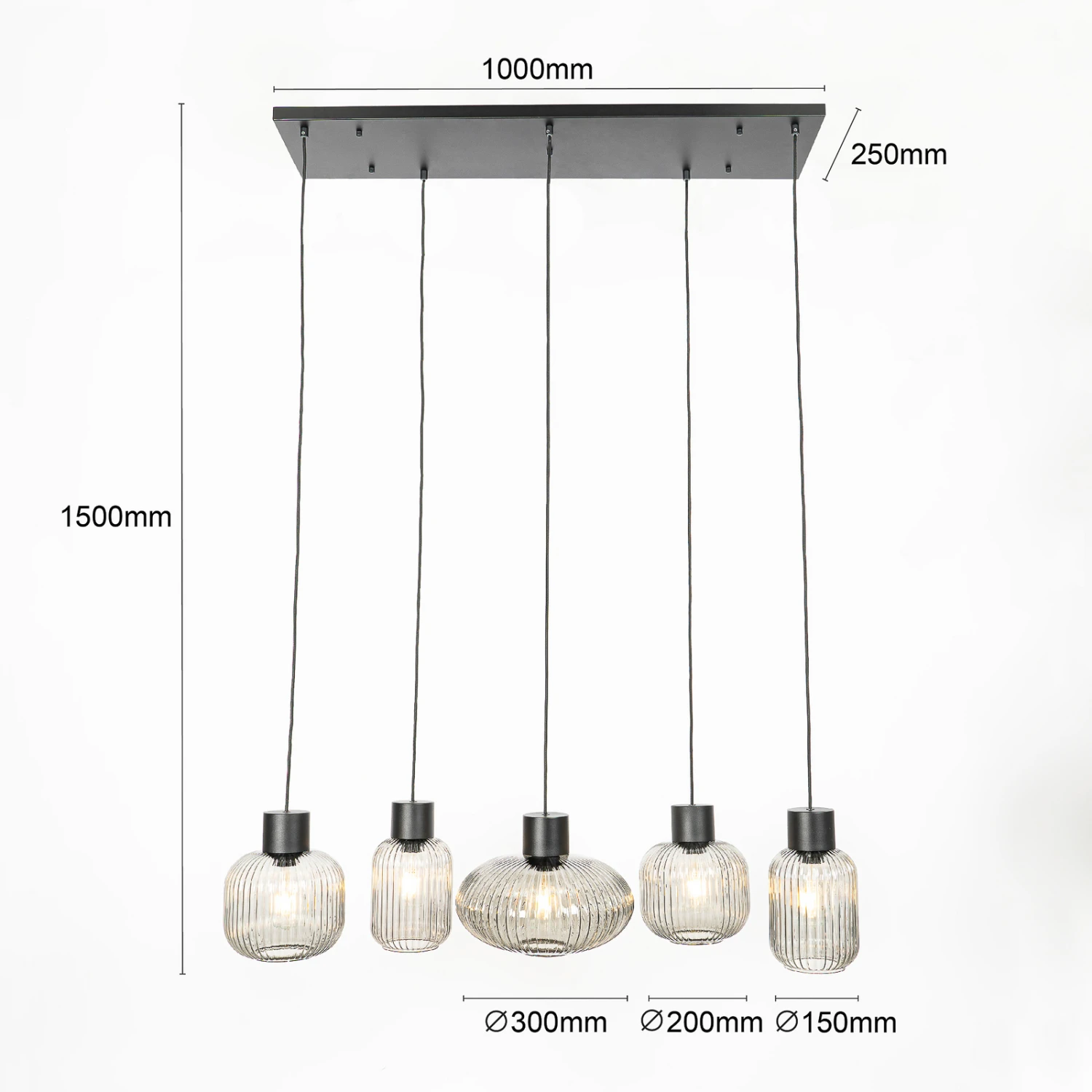 Lucande Lomeris Hängelampe, Fünfflammig, Rauchgrau 6 Lucande Lomeris Hängelampe, Fünfflammig, Rauchgrau – Bild 4
