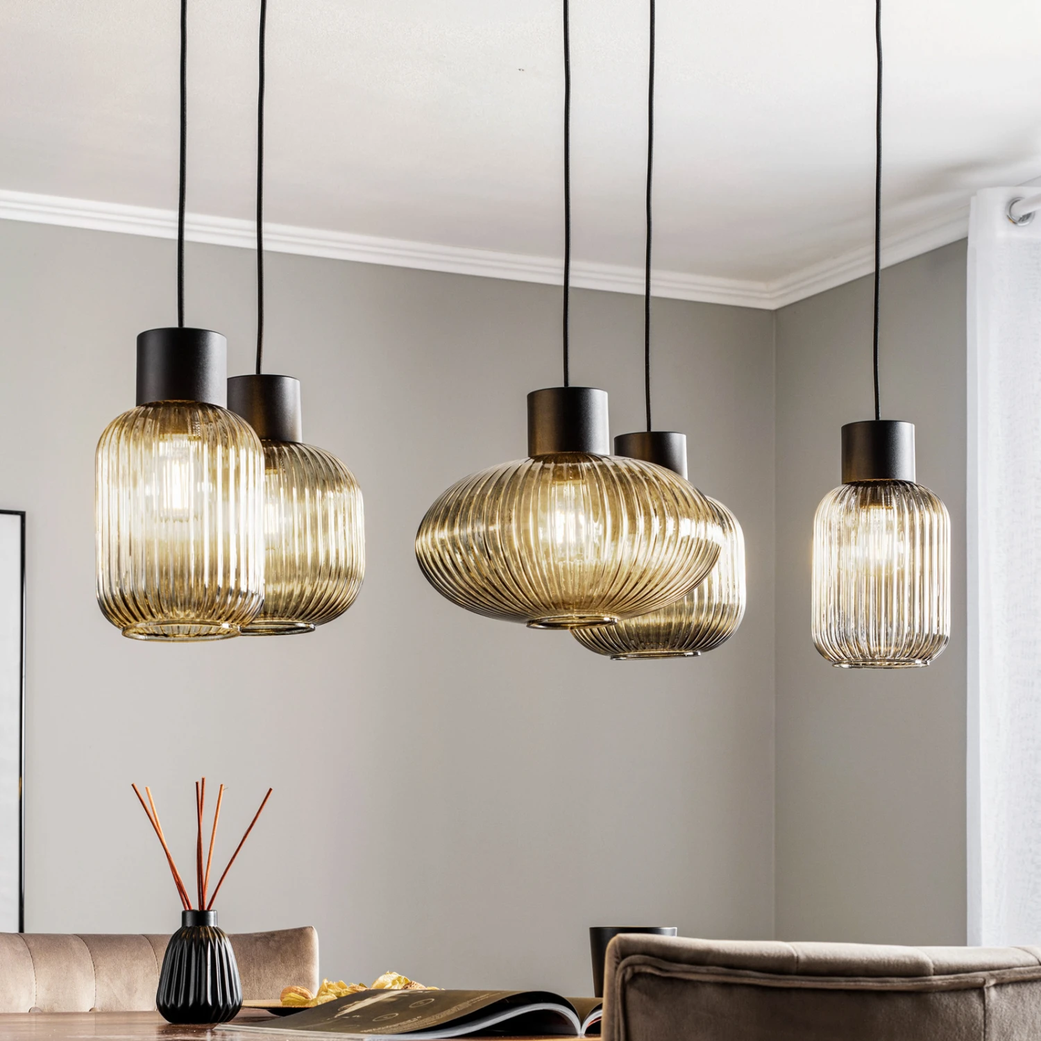 Lucande Lomeris Hängelampe, Fünfflammig, Rauchgrau 3 Lucande Lomeris Hängelampe, Fünfflammig, Rauchgrau