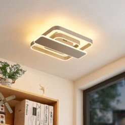 Lucande Linetti LED-Deckenlampe Eckig Nickel 40cm -Lucande 9922016 2