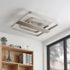 Lucande Linetti LED-Deckenlampe Eckig Nickel 70cm -Lucande 9922018 2