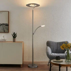 Lucande Journi LED-Stehleuchte, Nickel