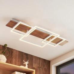 Lucande Chariska LED-Deckenlampe Holz Weiß 95 Cm