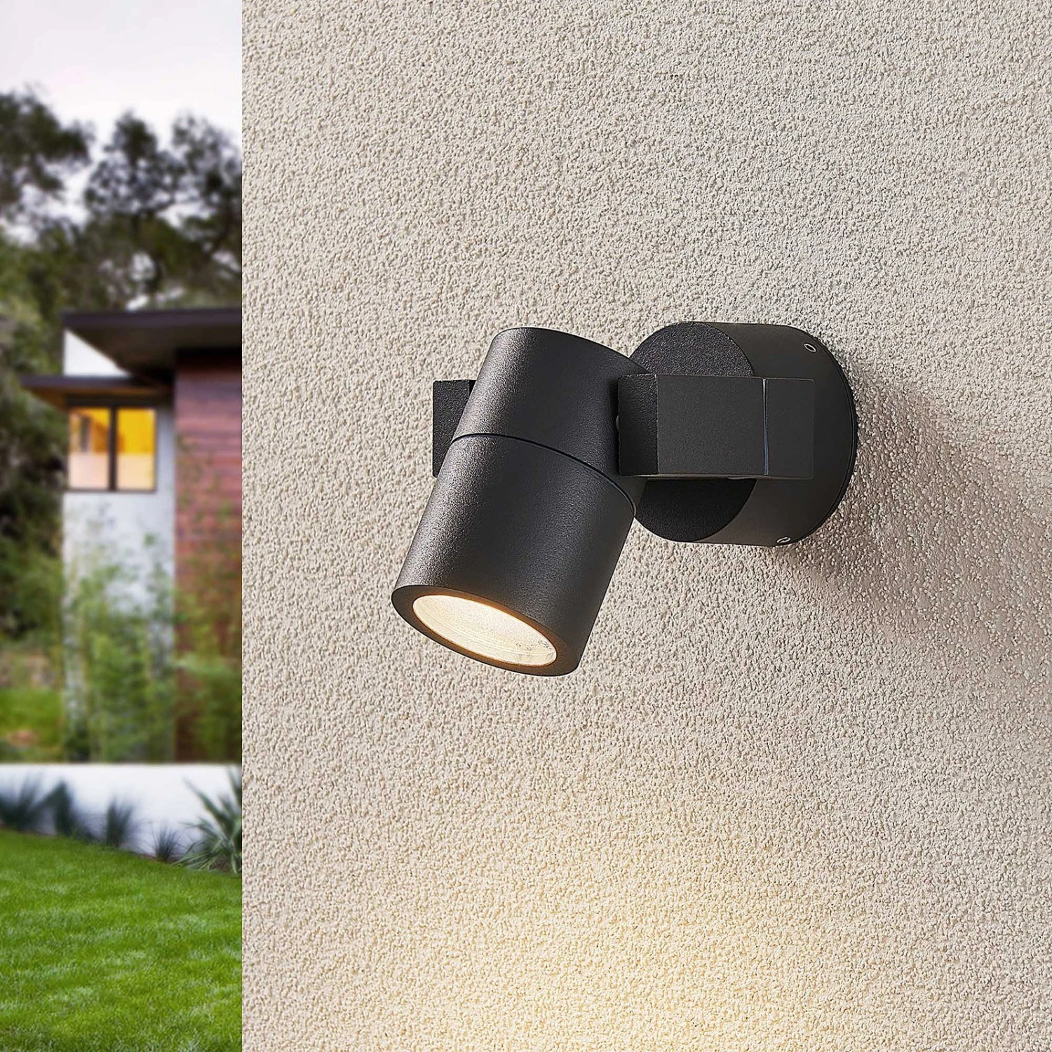 Lucande Außenwandstrahler Kavuna, Dunkelgrau, IP54, Rund 4 Lucande Außenwandstrahler Kavuna, Dunkelgrau, IP54, Rund – Bild 2