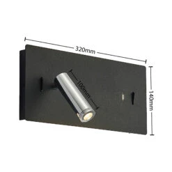 Lucande Kimo LED-Wandlampe Eckig Schwarz, USB-Slot -Lucande 9976124 4