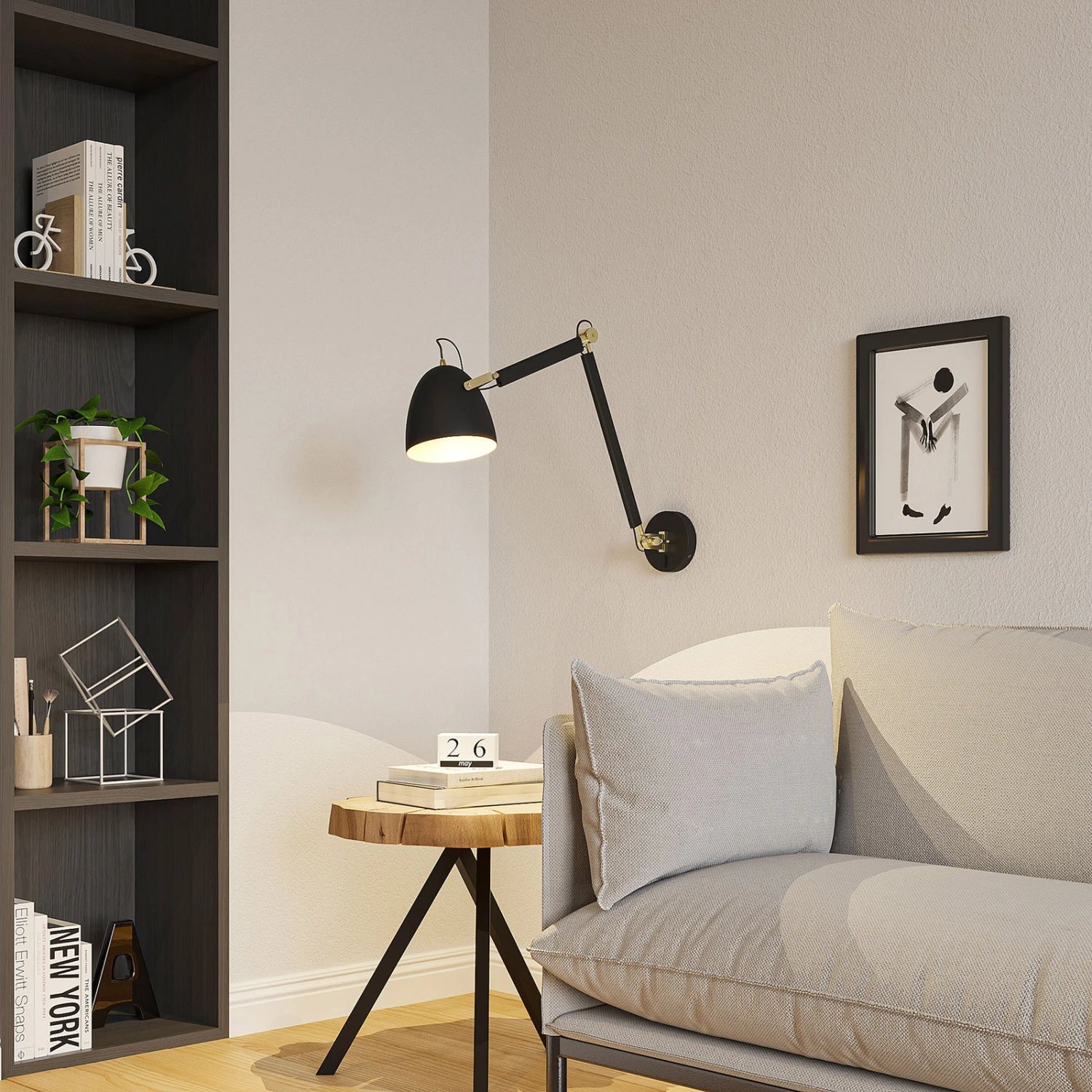 Lucande Nordin Wandlampe Schwarz/gold, Ausziehbar 4 Lucande Nordin Wandlampe Schwarz/gold, Ausziehbar – Bild 2