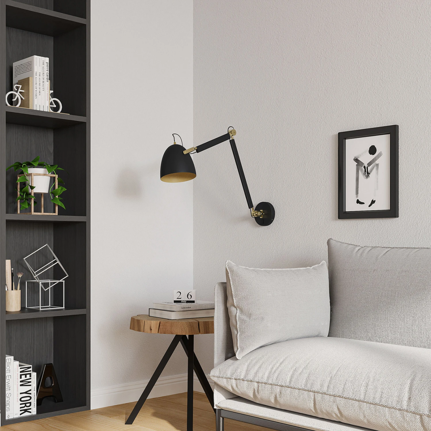 Lucande Nordin Wandlampe Schwarz/gold, Ausziehbar 5 Lucande Nordin Wandlampe Schwarz/gold, Ausziehbar – Bild 3