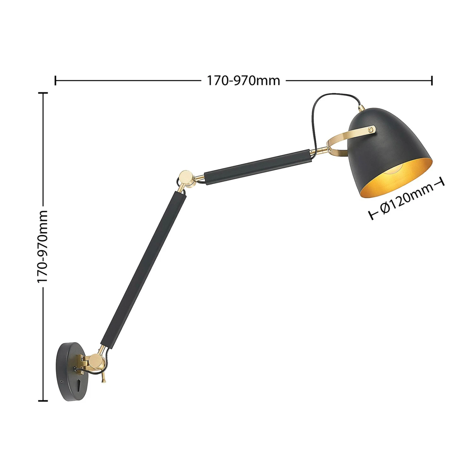 Lucande Nordin Wandlampe Schwarz/gold, Ausziehbar 7 Lucande Nordin Wandlampe Schwarz/gold, Ausziehbar – Bild 5